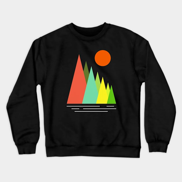 Minimalist Abstract Nature Art #34 Linear and Colorful Mountains Crewneck Sweatshirt by Insightly Designs